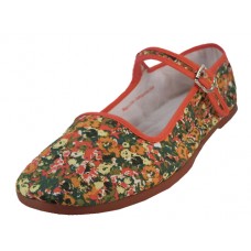 T5-1167 - Wholesale Women's Cotton Upper Printed Classic Mary Jane Shoes ( *Red Daisy Floral Printed )